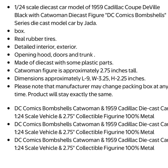 DC Comics Bombshells CATWOMAN & 1959 CADILLAC Coupe Deville Metals Die Cast NEW - Picture 3 of 12